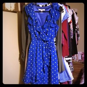 XXI Polka Dot Summer Dress Blue Ruffled Wrap Front